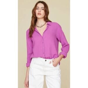 Xirena Scott Cotton Gauze Top Rasberry Pink Button. Down Women Small